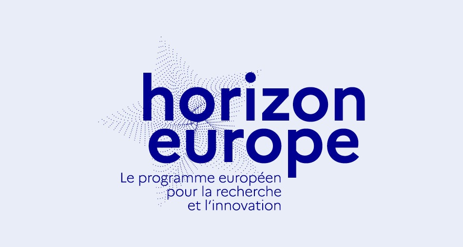 Horizon Europe logo. It is written in french "Horizon Europe, the european framework for research and innovation". 